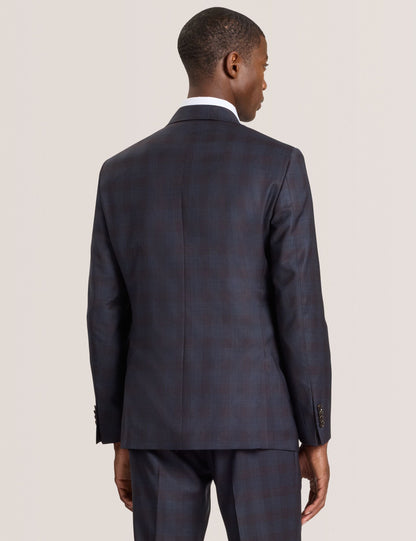 Ted Baker WRIGHT-PLAID – Single Breasted Two Button Notch Fully Fashioned Plaid Suit Jacket BROWN