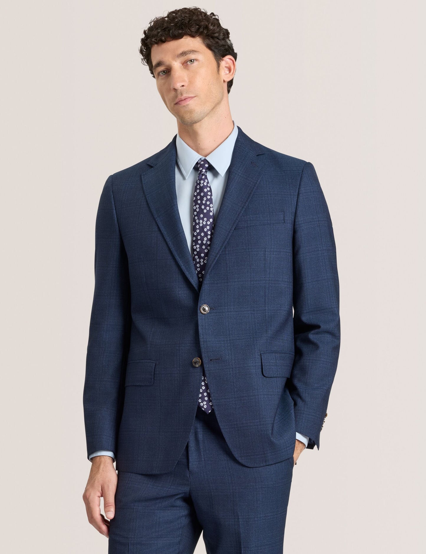 Ted Baker WRIGHT-PLAID – Single Breasted Two Button Notch Fully Fashioned Plaid Suit Jacket BLUE