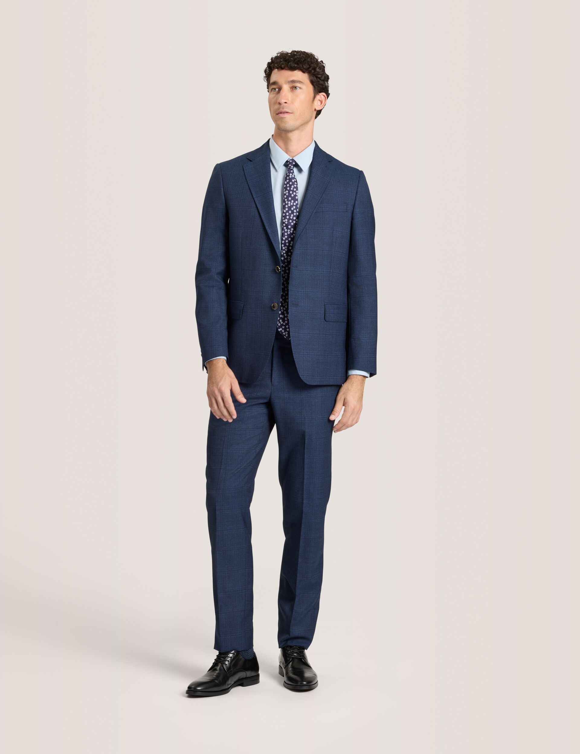 Ted Baker WRIGHT-PLAID – Single Breasted Two Button Notch Fully Fashioned Plaid Suit Jacket BLUE