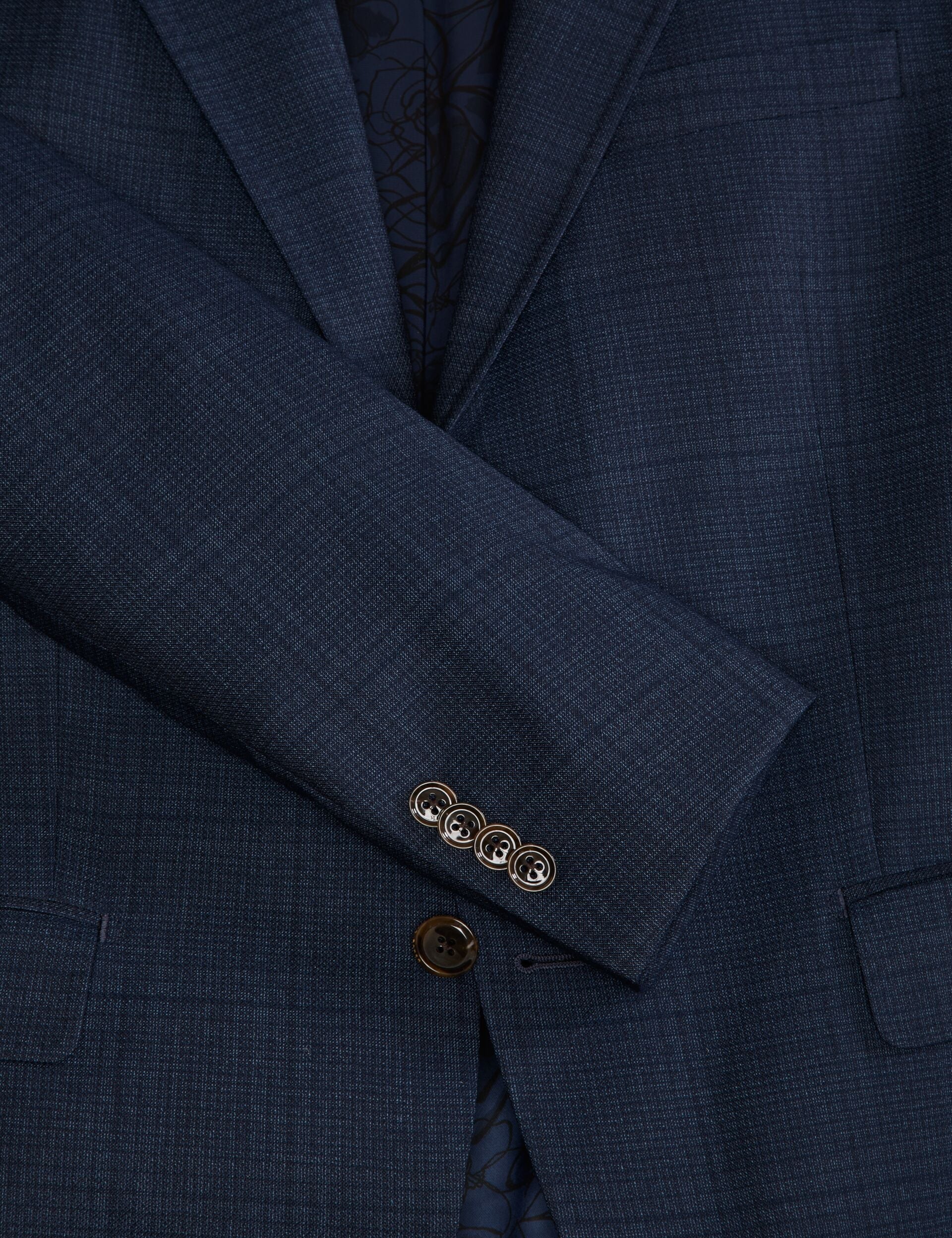 Ted Baker WRIGHT-PLAID – Single Breasted Two Button Notch Fully Fashioned Plaid Suit Jacket BLUE
