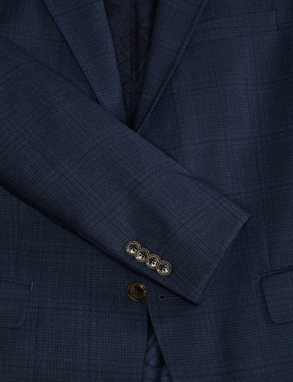 Ted Baker WRIGHT-PLAID – Single Breasted Two Button Notch Fully Fashioned Plaid Suit Jacket BLUE