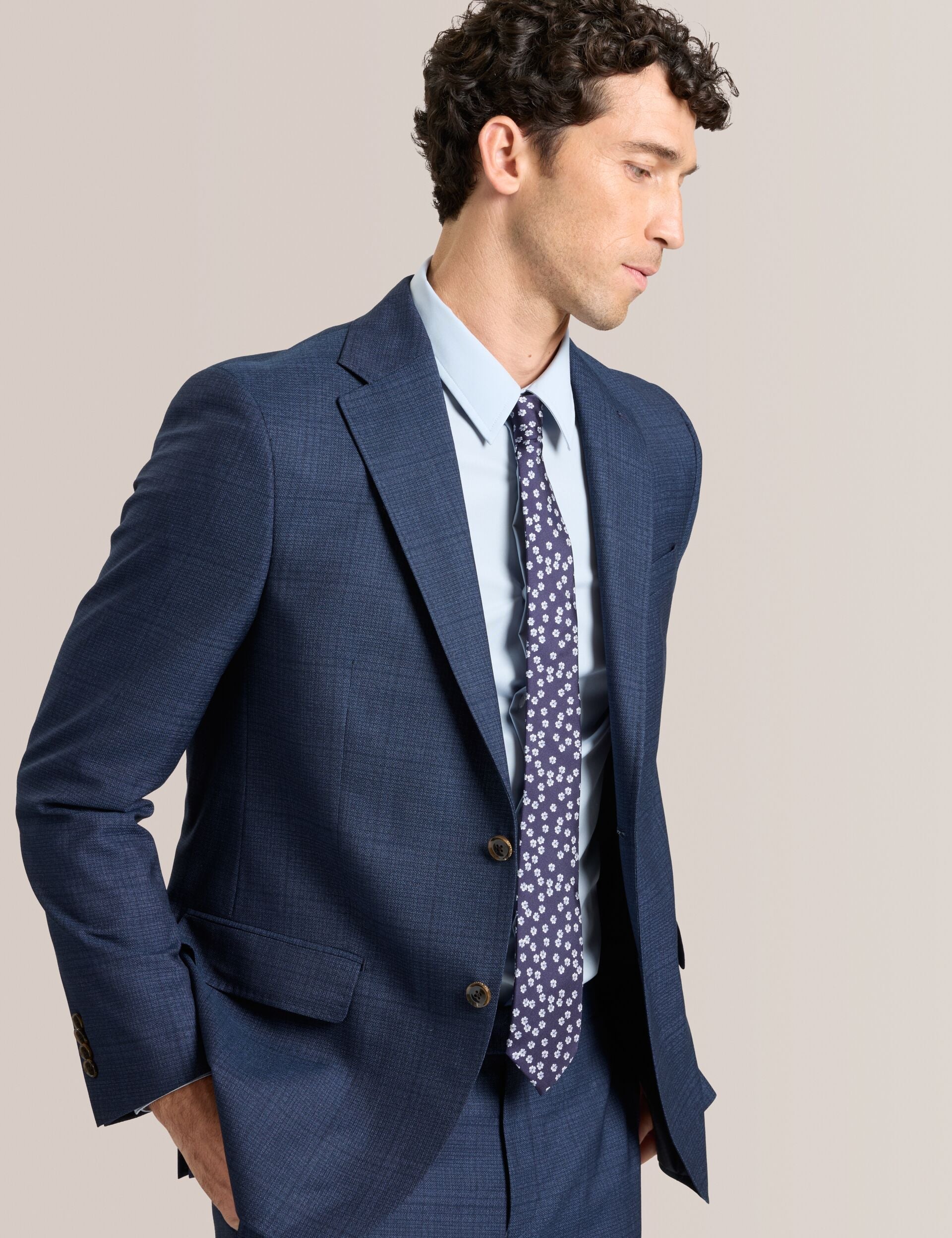 Ted Baker WRIGHT-PLAID – Single Breasted Two Button Notch Fully Fashioned Plaid Suit Jacket BLUE