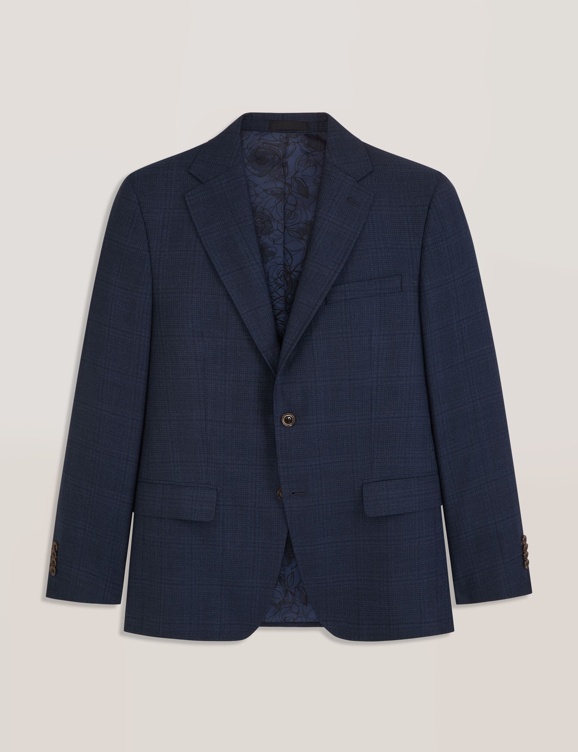 Ted Baker WRIGHT-PLAID – Single Breasted Two Button Notch Fully Fashioned Plaid Suit Jacket BLUE