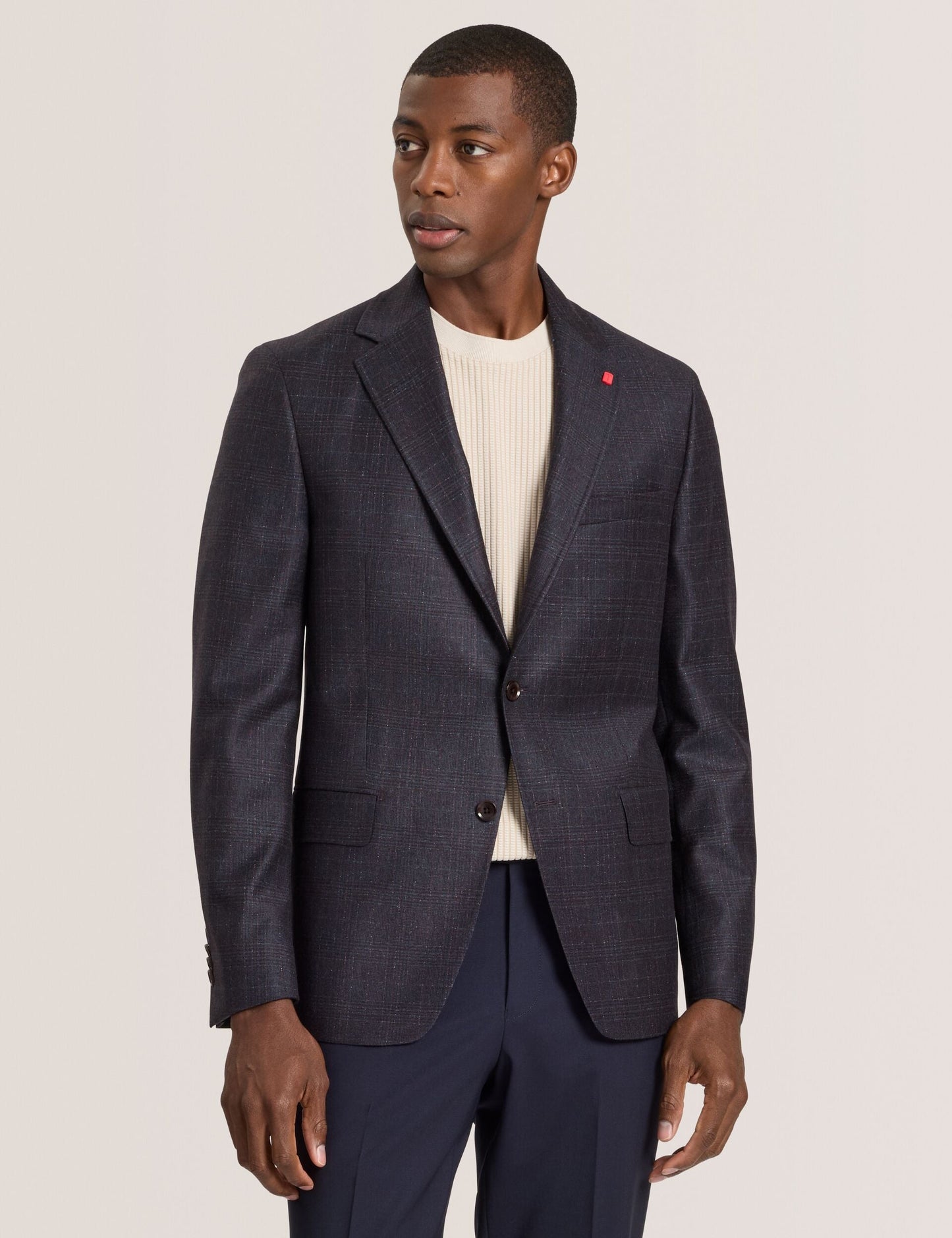 Ted Baker WINFRED – Single Breasted Two Button Notch Fully Fashioned Plaid Jacket BURGUNDY