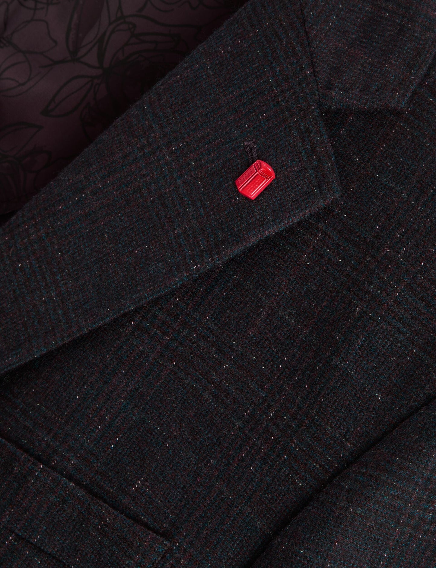 Ted Baker WINFRED – Single Breasted Two Button Notch Fully Fashioned Plaid Jacket BURGUNDY