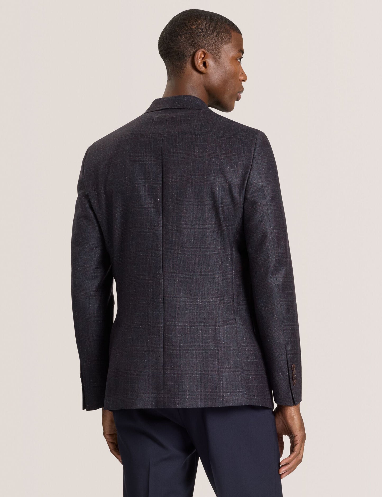 Ted Baker WINFRED – Single Breasted Two Button Notch Fully Fashioned Plaid Jacket BURGUNDY
