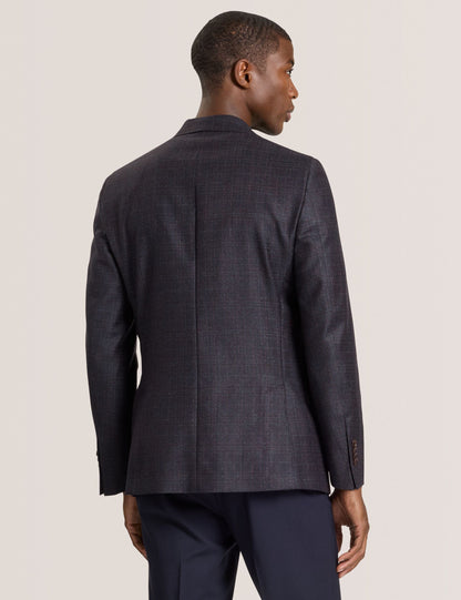 Ted Baker WINFRED – Single Breasted Two Button Notch Fully Fashioned Plaid Jacket BURGUNDY