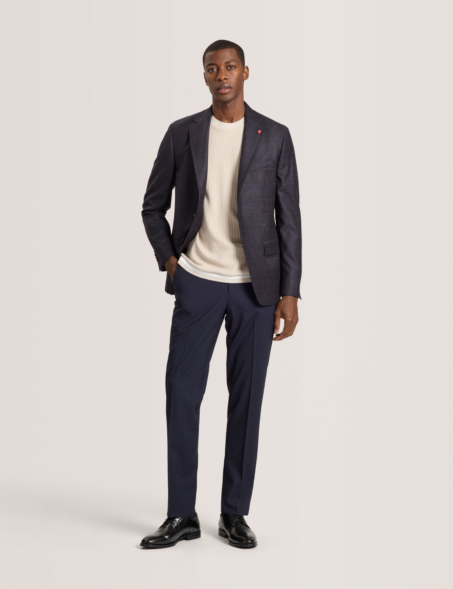 Ted Baker WINFRED – Single Breasted Two Button Notch Fully Fashioned Plaid Jacket BURGUNDY