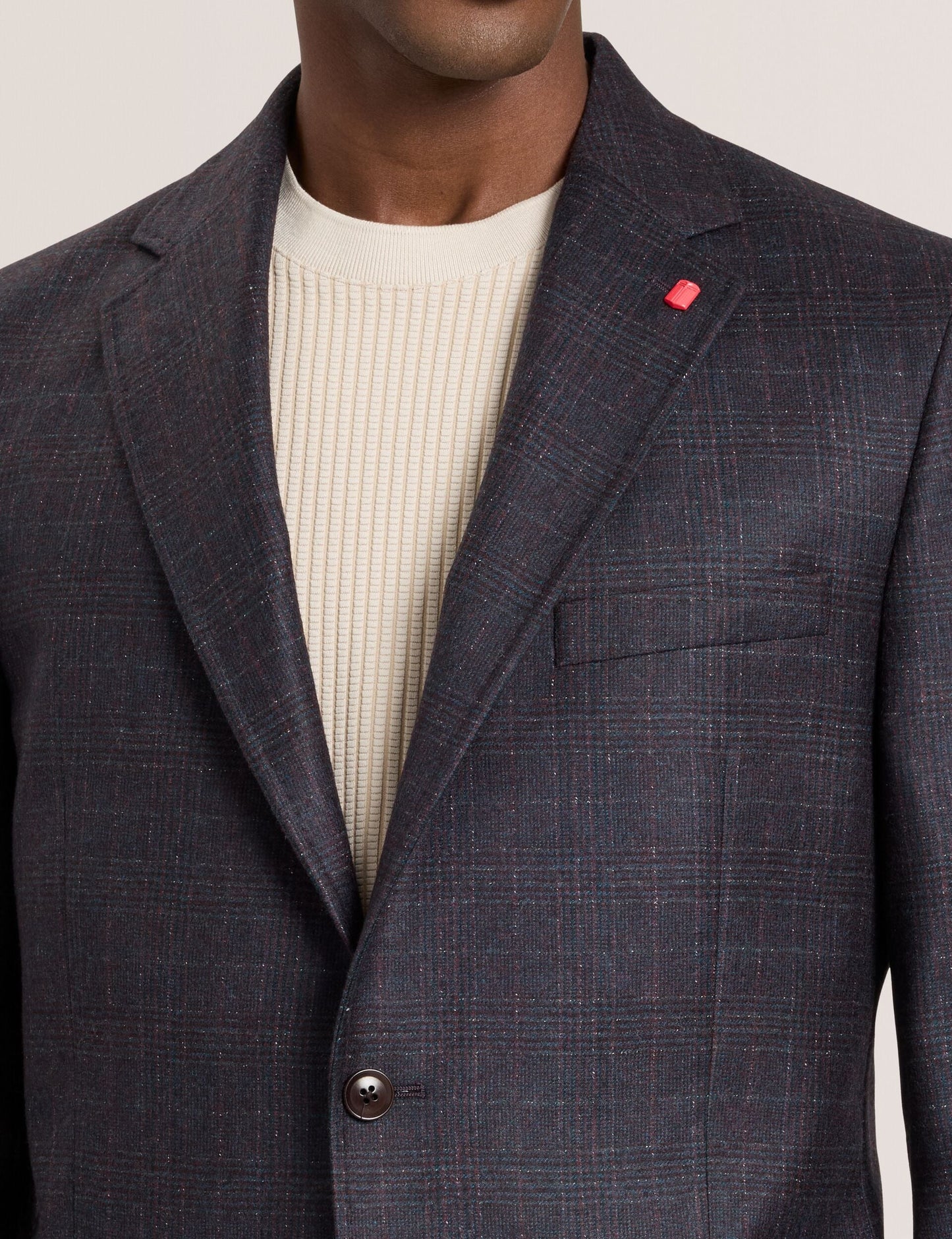 Ted Baker WINFRED – Single Breasted Two Button Notch Fully Fashioned Plaid Jacket BURGUNDY