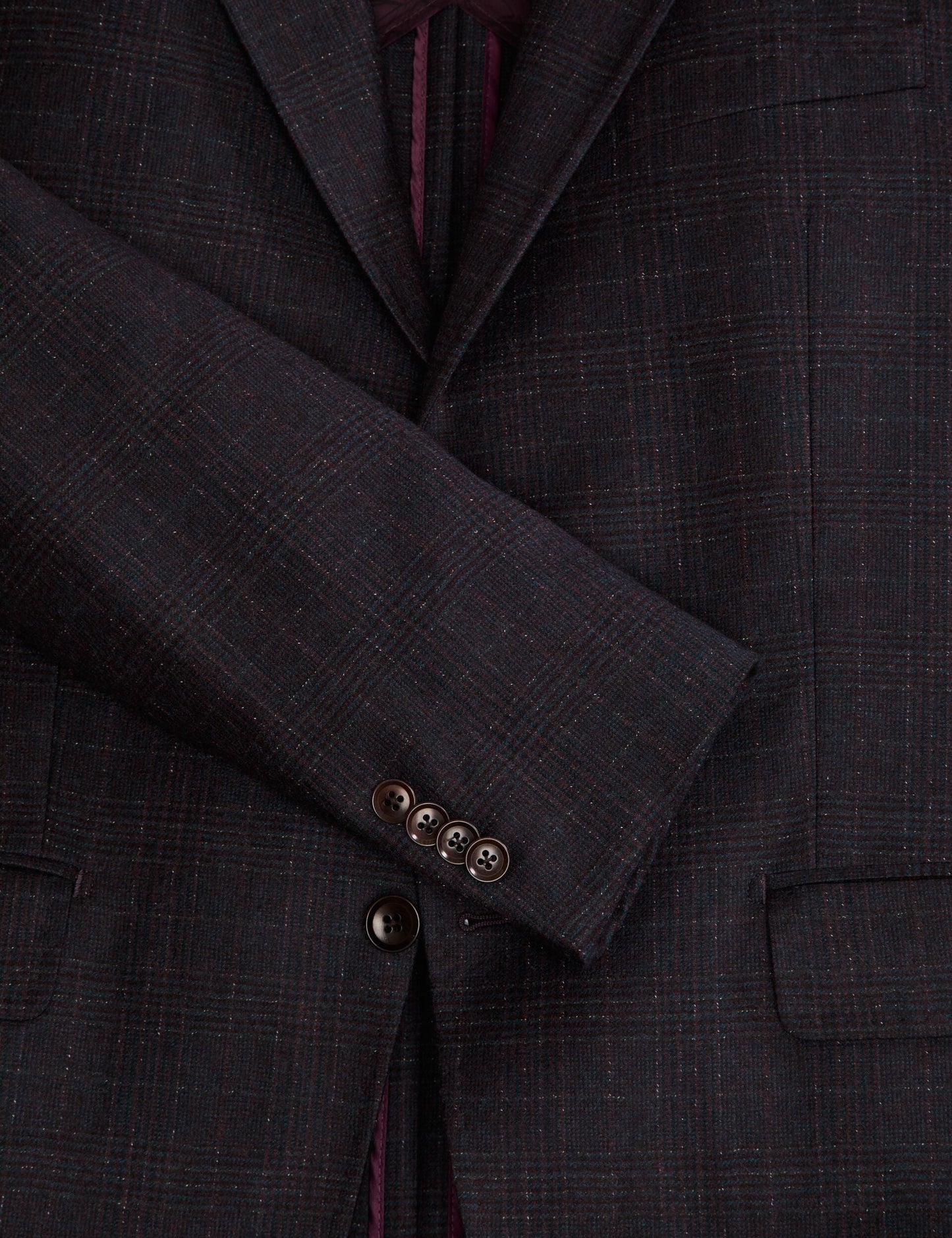 Ted Baker WINFRED – Single Breasted Two Button Notch Fully Fashioned Plaid Jacket BURGUNDY