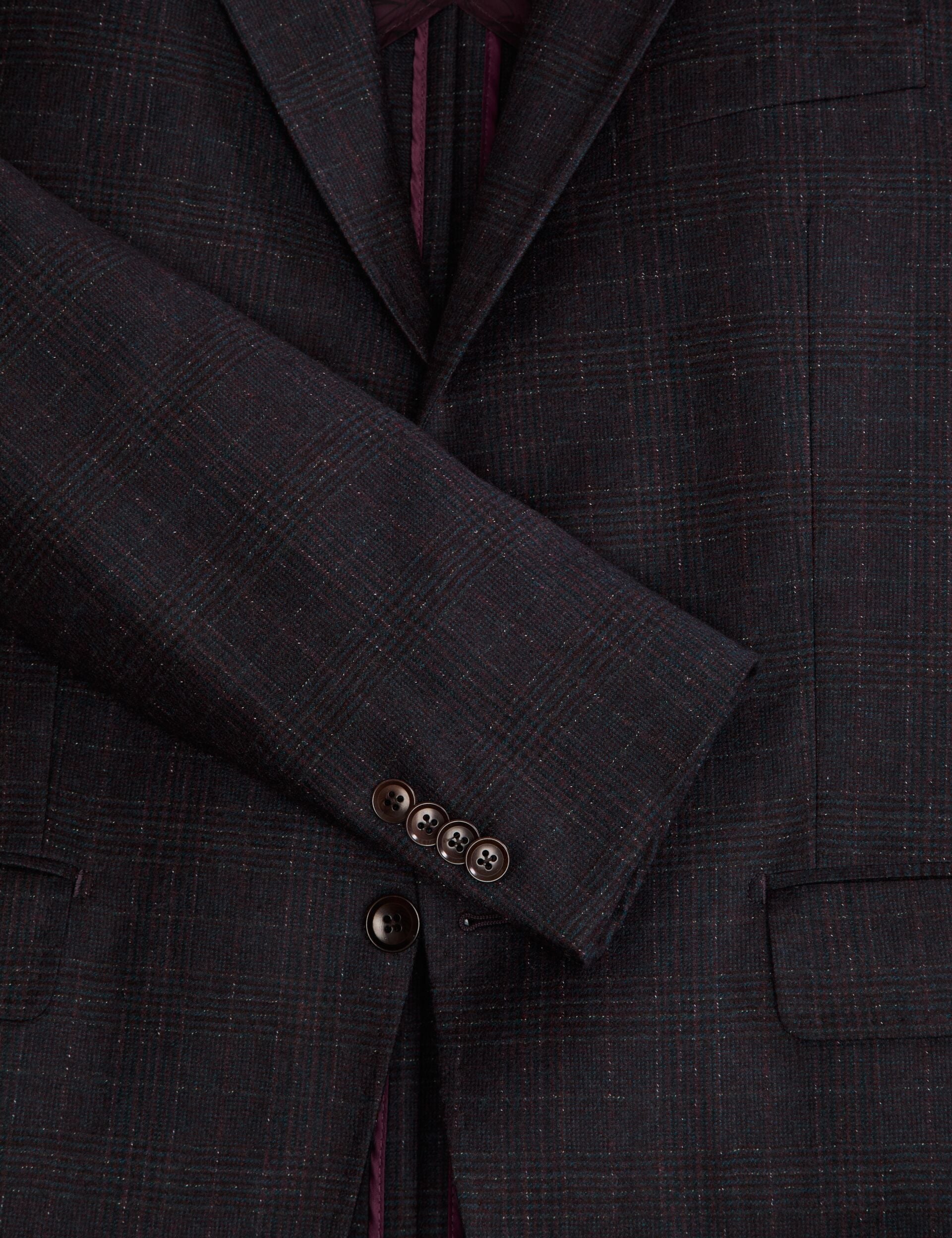 Ted Baker WINFRED – Single Breasted Two Button Notch Fully Fashioned Plaid Jacket BURGUNDY