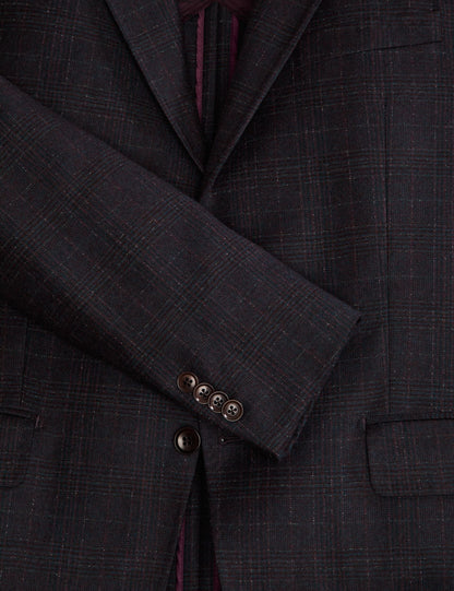 Ted Baker WINFRED – Single Breasted Two Button Notch Fully Fashioned Plaid Jacket BURGUNDY