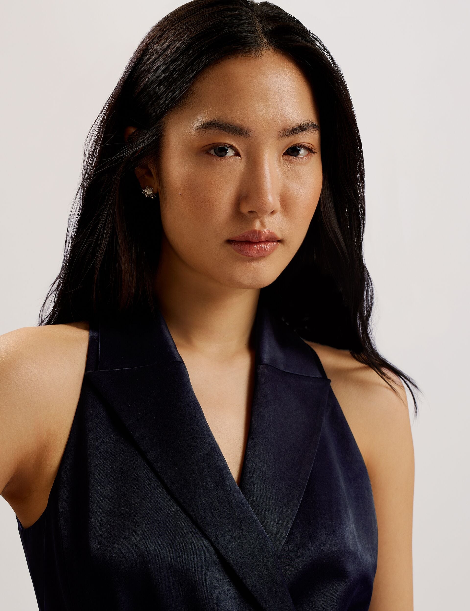 Ted Baker TEERUD - Tailored Satin Midi Dress with Belt NAVY