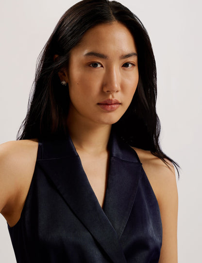 Ted Baker TEERUD - Tailored Satin Midi Dress with Belt NAVY