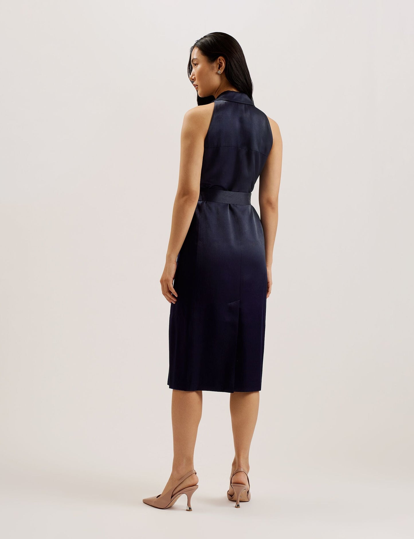 Ted Baker TEERUD - Tailored Satin Midi Dress with Belt NAVY
