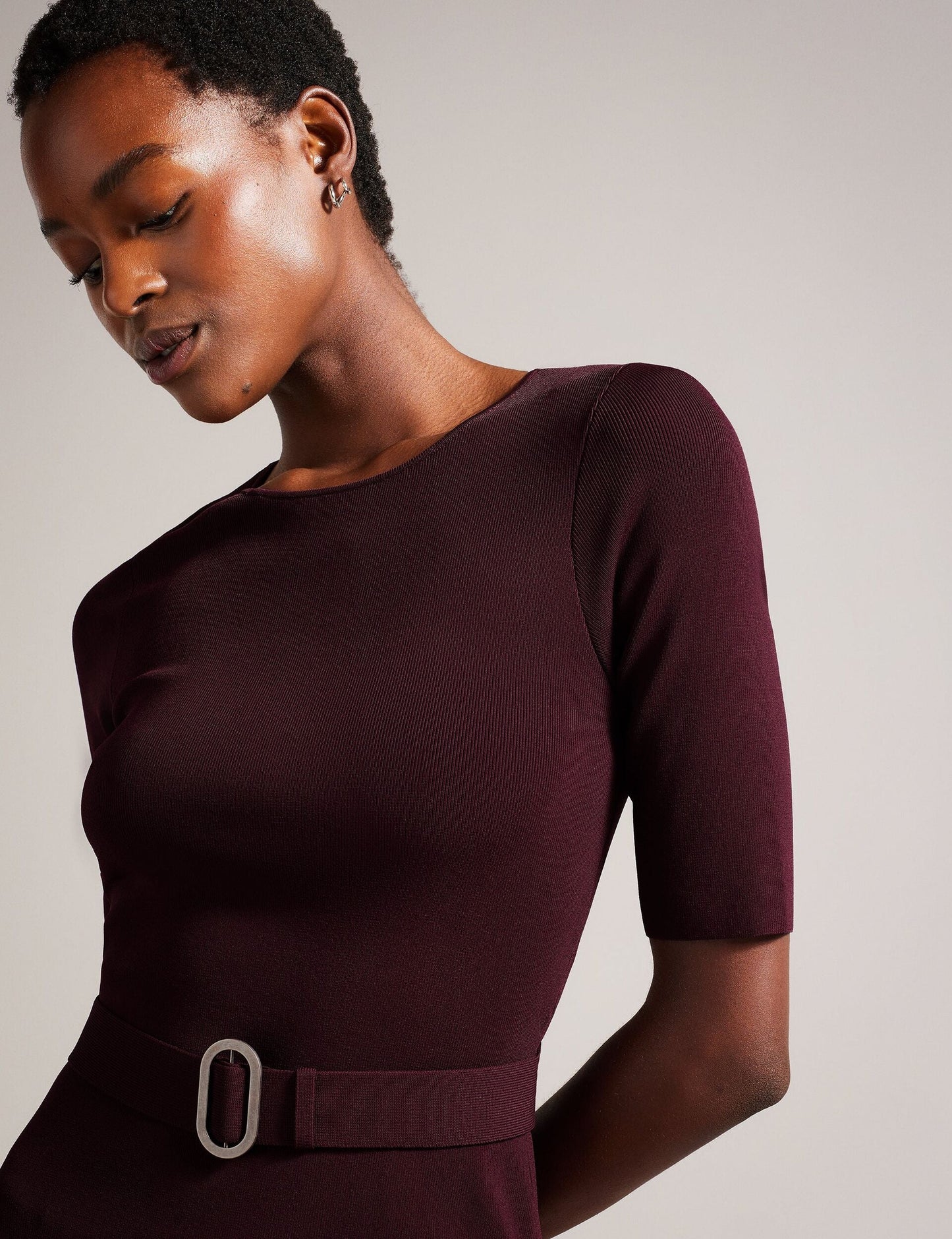Ted Baker SAMALEE - Flippy Hem Knitted Midi Dress DARK RED