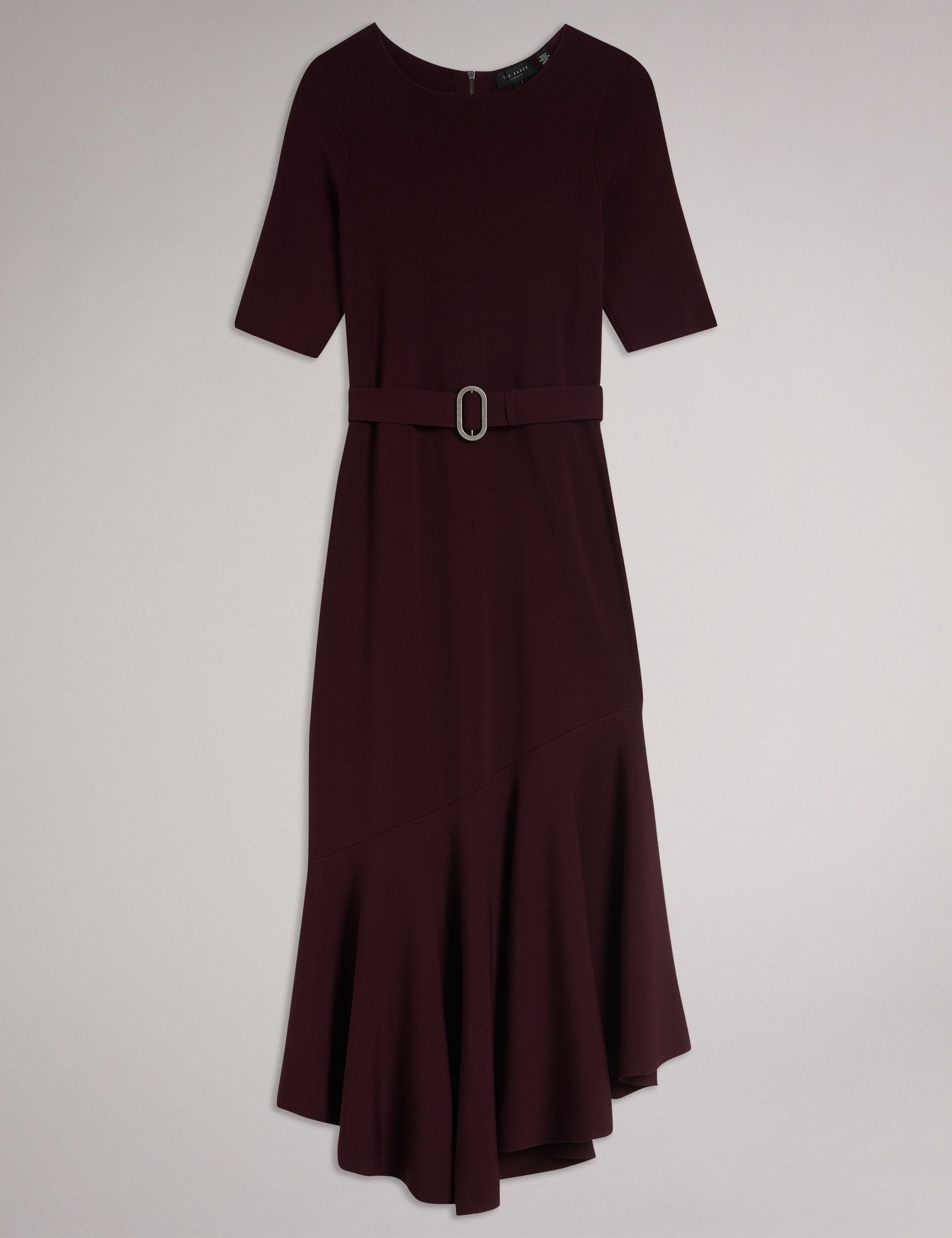 Ted Baker SAMALEE - Flippy Hem Knitted Midi Dress DARK RED