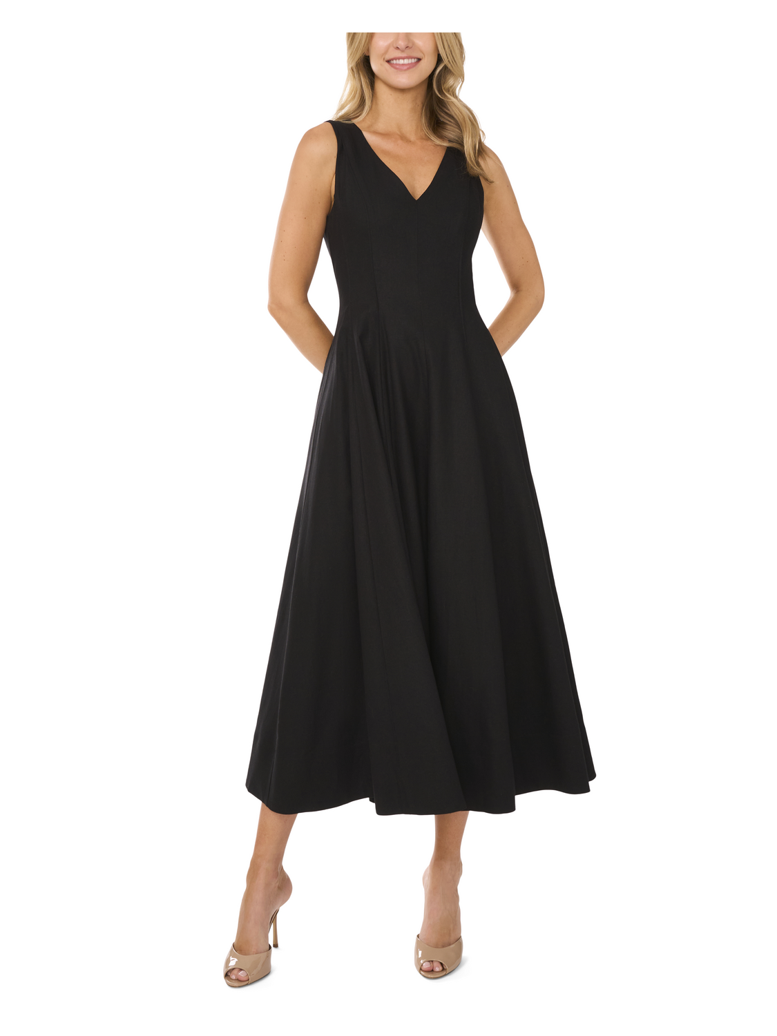 Ted Baker SLEEVELESS V-NECK PLEATED MAXI DRESS - Black BLACK