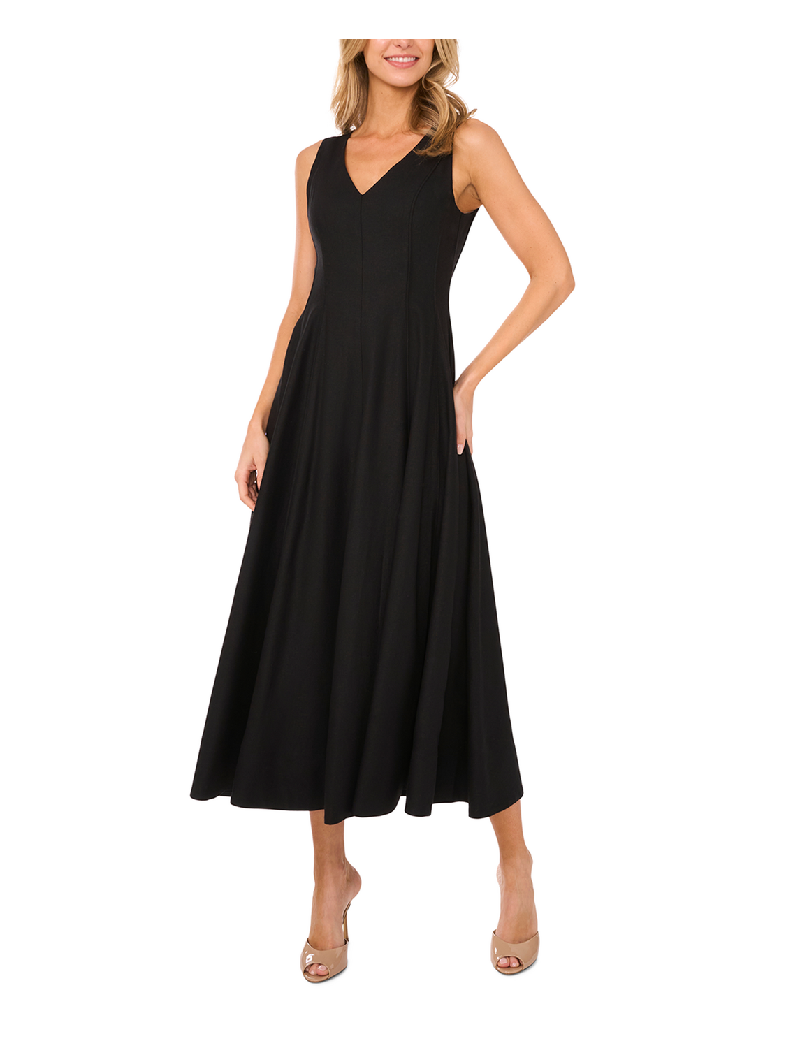Ted Baker SLEEVELESS V-NECK PLEATED MAXI DRESS - Black BLACK