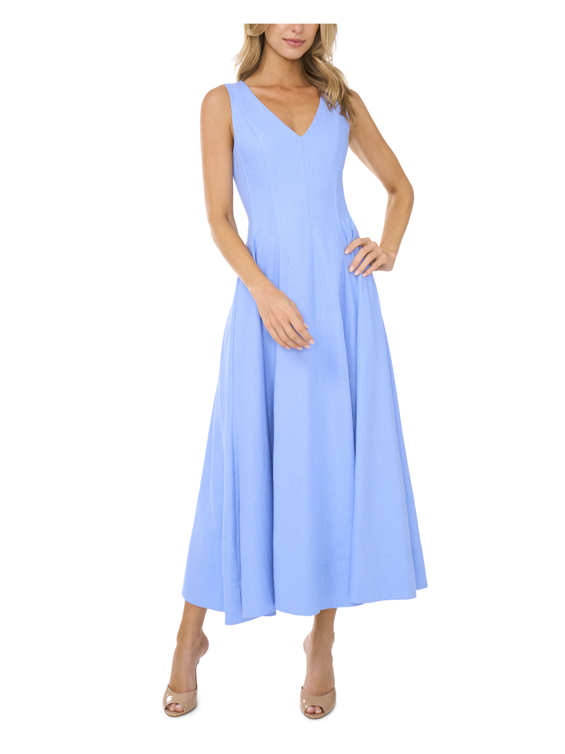 Ted Baker SLEEVELESS V-NECK PLEATED MAXI DRESS - Mid-Blue MID BLUE