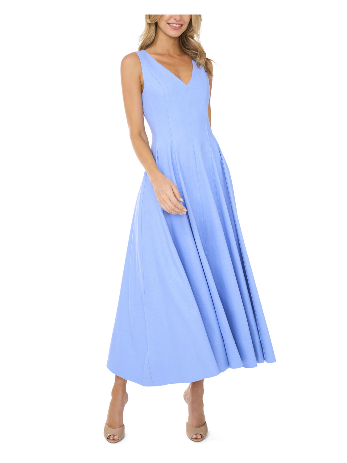 Ted Baker SLEEVELESS V-NECK PLEATED MAXI DRESS - Mid-Blue MID BLUE