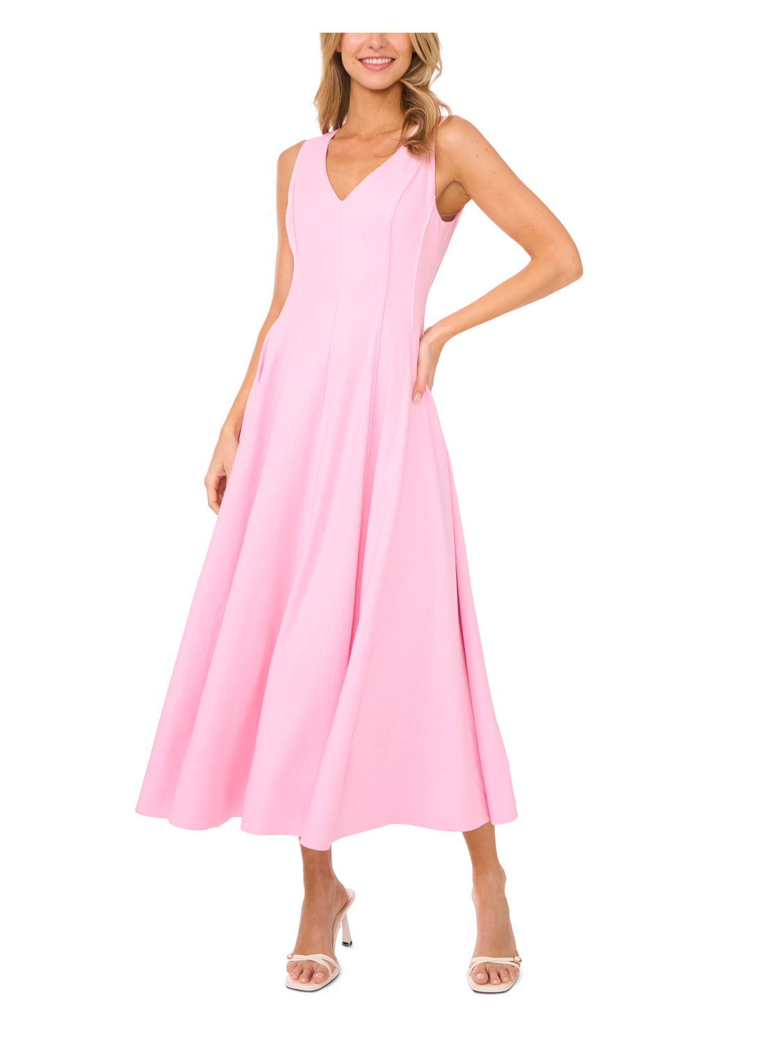 Ted Baker SLEEVELESS V-NECK PLEATED MAXI DRESS - Lt-Pink LIGHT PINK
