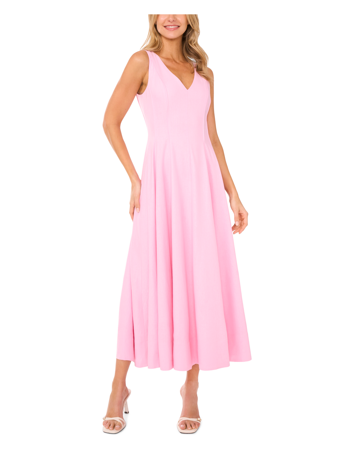 Ted Baker SLEEVELESS V-NECK PLEATED MAXI DRESS - Lt-Pink LIGHT PINK