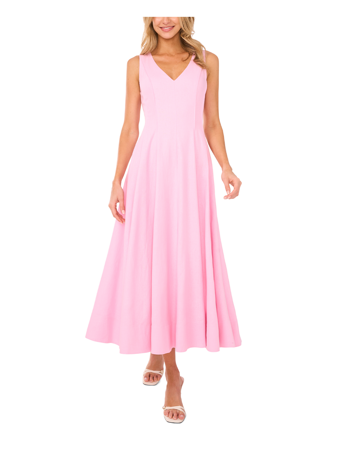 Ted Baker SLEEVELESS V-NECK PLEATED MAXI DRESS - Lt-Pink LIGHT PINK