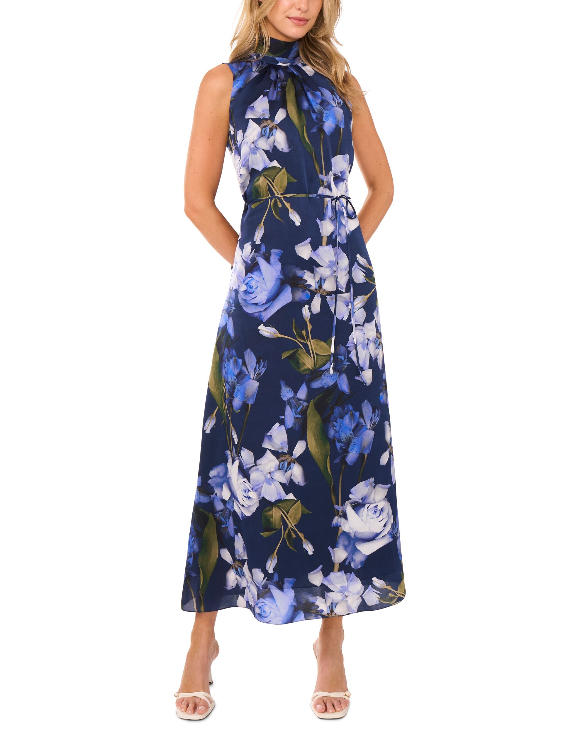 Ted Baker BOW TIE SLEEVELESS MAXI DRESS WITH SELF BELT - Navy NAVY