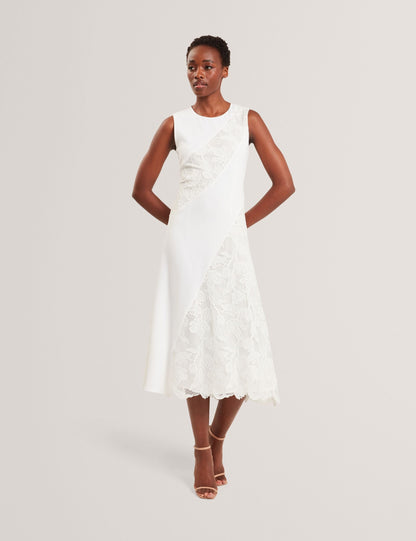 Ted Baker SLEEVELESS LACE APPLIQUE MIDI DRESS - White WHITE