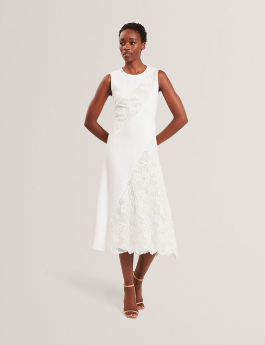 Ted Baker SLEEVELESS LACE APPLIQUE MIDI DRESS - White WHITE