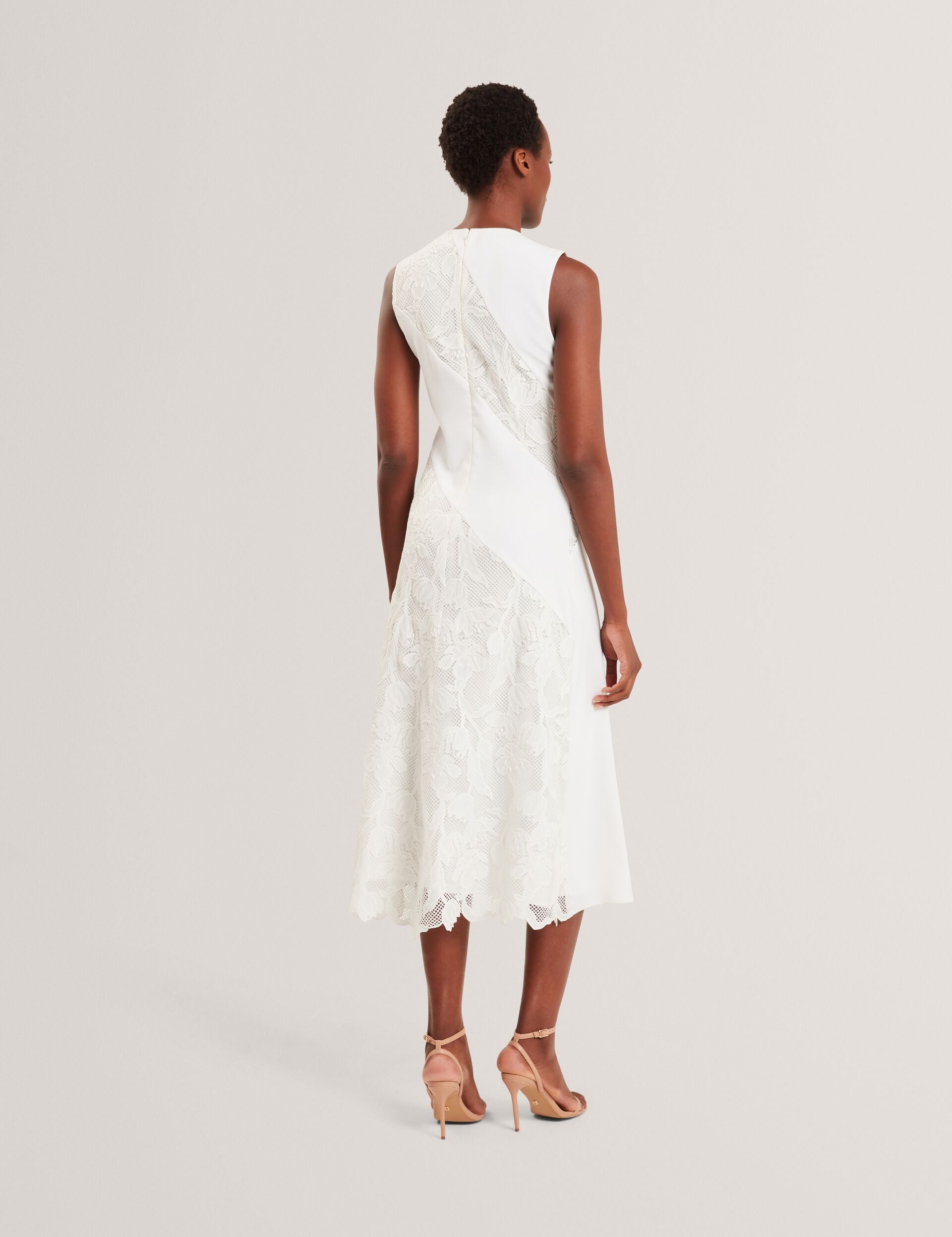 Ted Baker SLEEVELESS LACE APPLIQUE MIDI DRESS - White WHITE