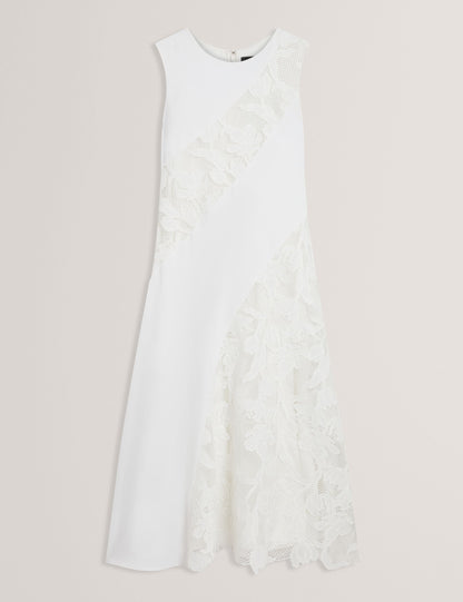 Ted Baker SLEEVELESS LACE APPLIQUE MIDI DRESS - White WHITE