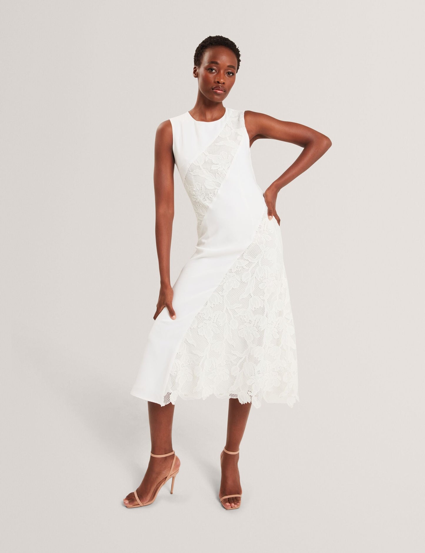 Ted Baker SLEEVELESS LACE APPLIQUE MIDI DRESS - White WHITE