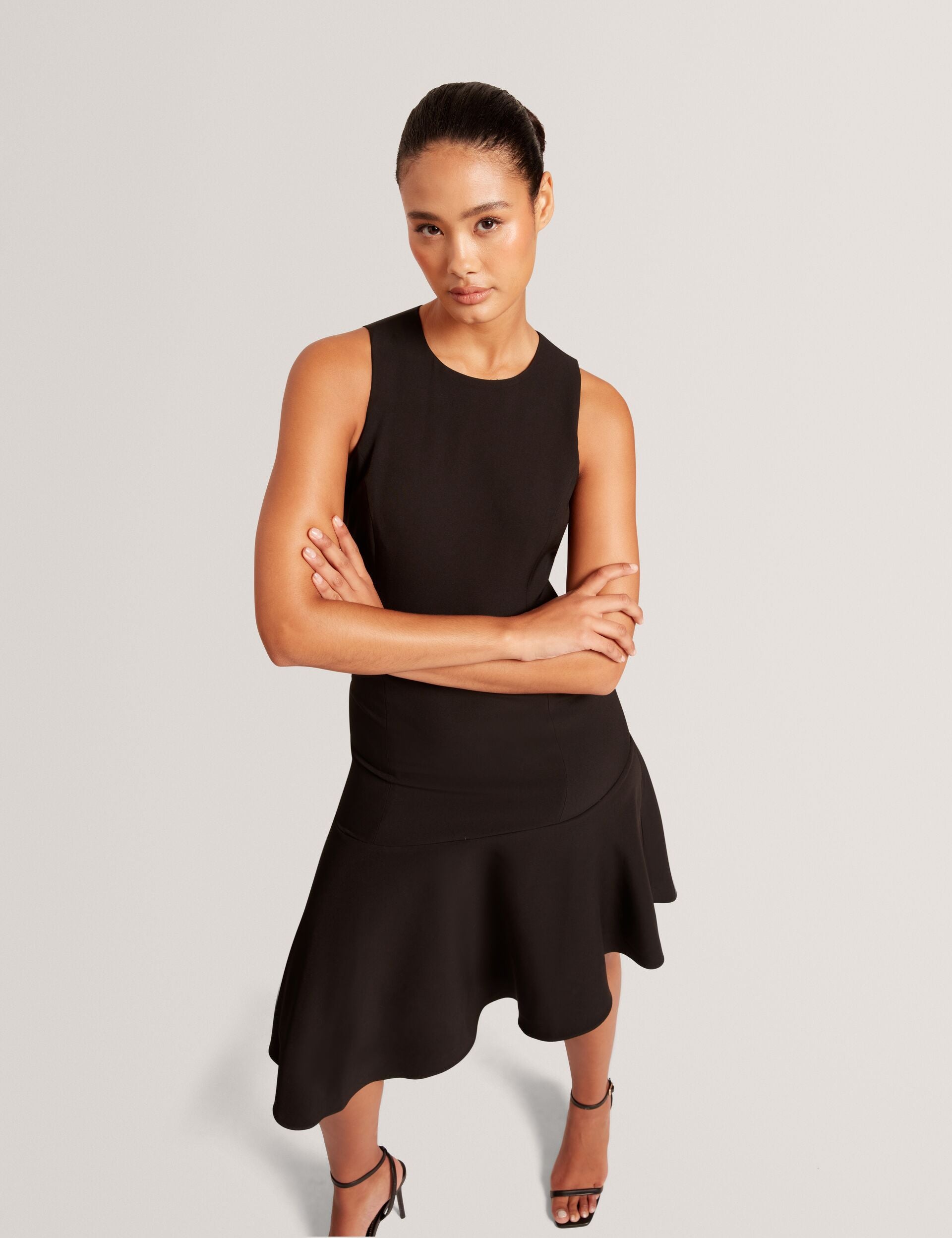 Ted Baker ASYMMETRIC MIDI DRESS - Black BLACK