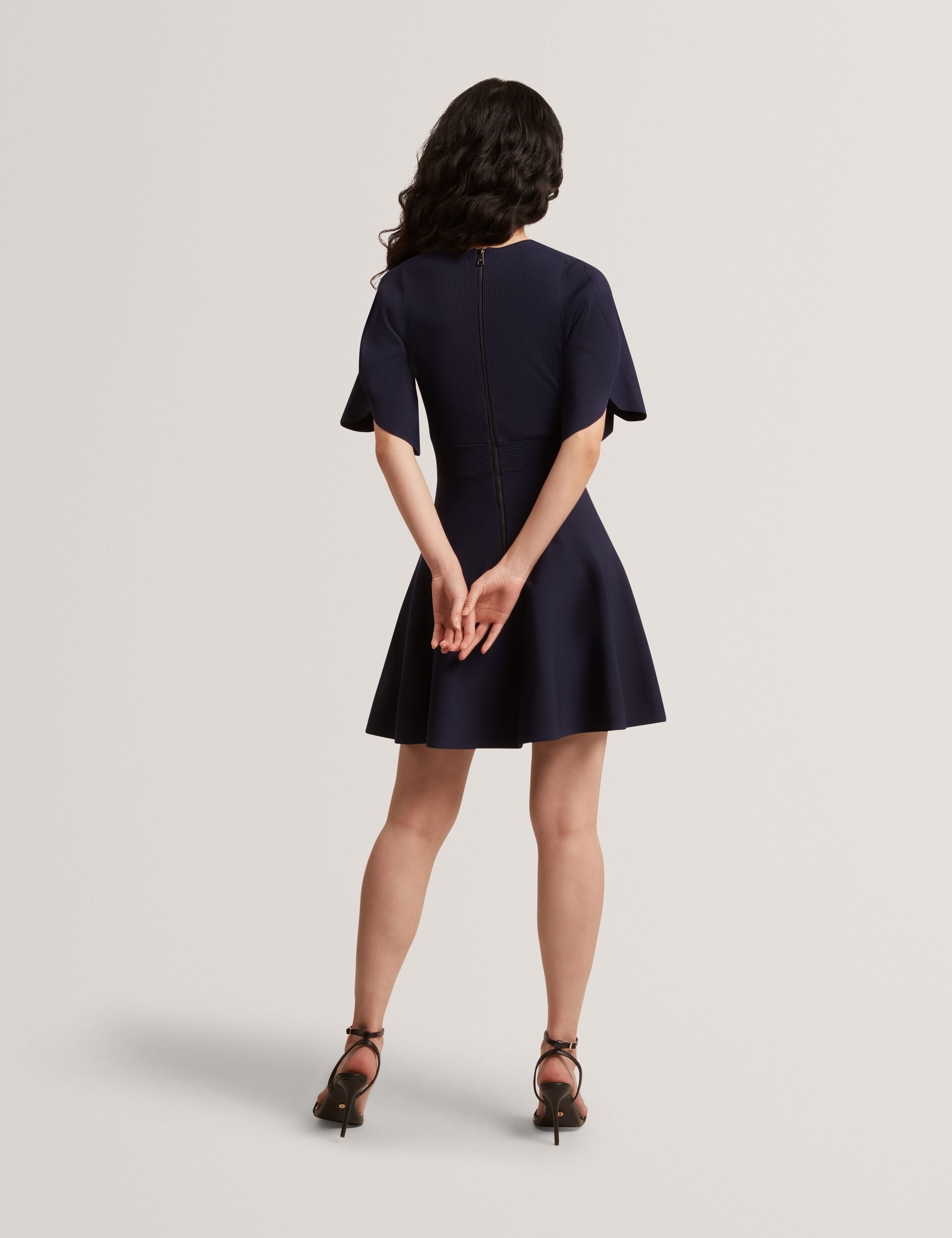 Ted Baker FLARE SHORT SLEEVE CREW NECK MINI DRESS - Navy NAVY