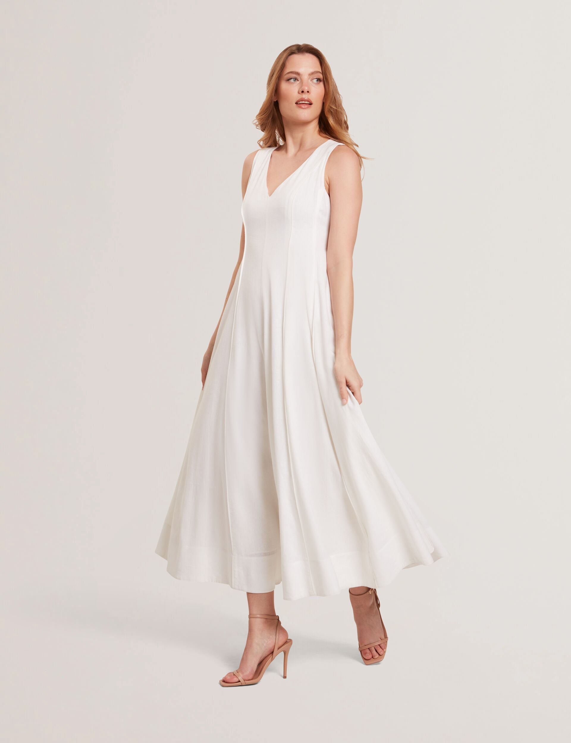 Ted Baker SLEEVELESS V-NECK PLEATED MAXI DRESS - White WHITE