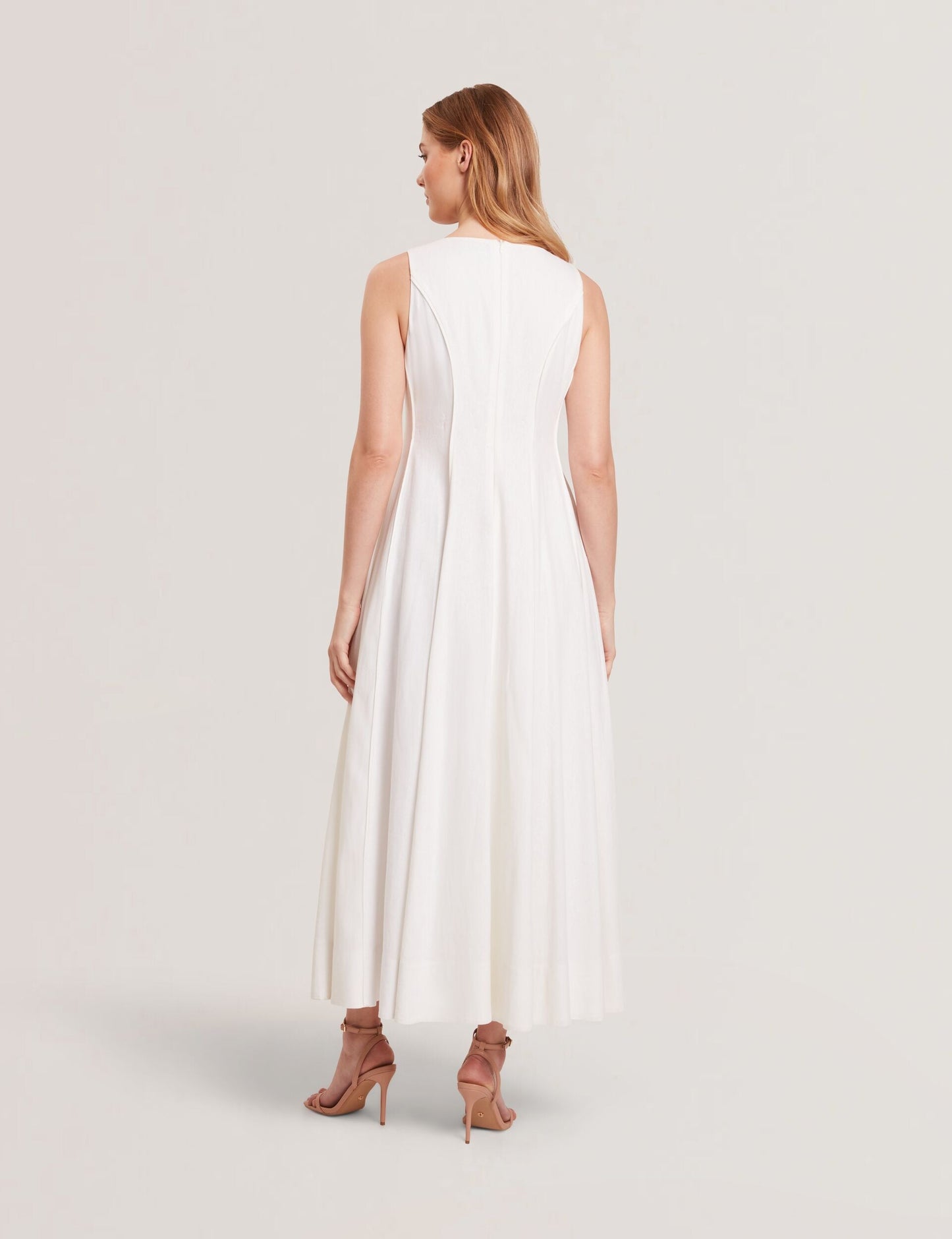 Ted Baker SLEEVELESS V-NECK PLEATED MAXI DRESS - White WHITE