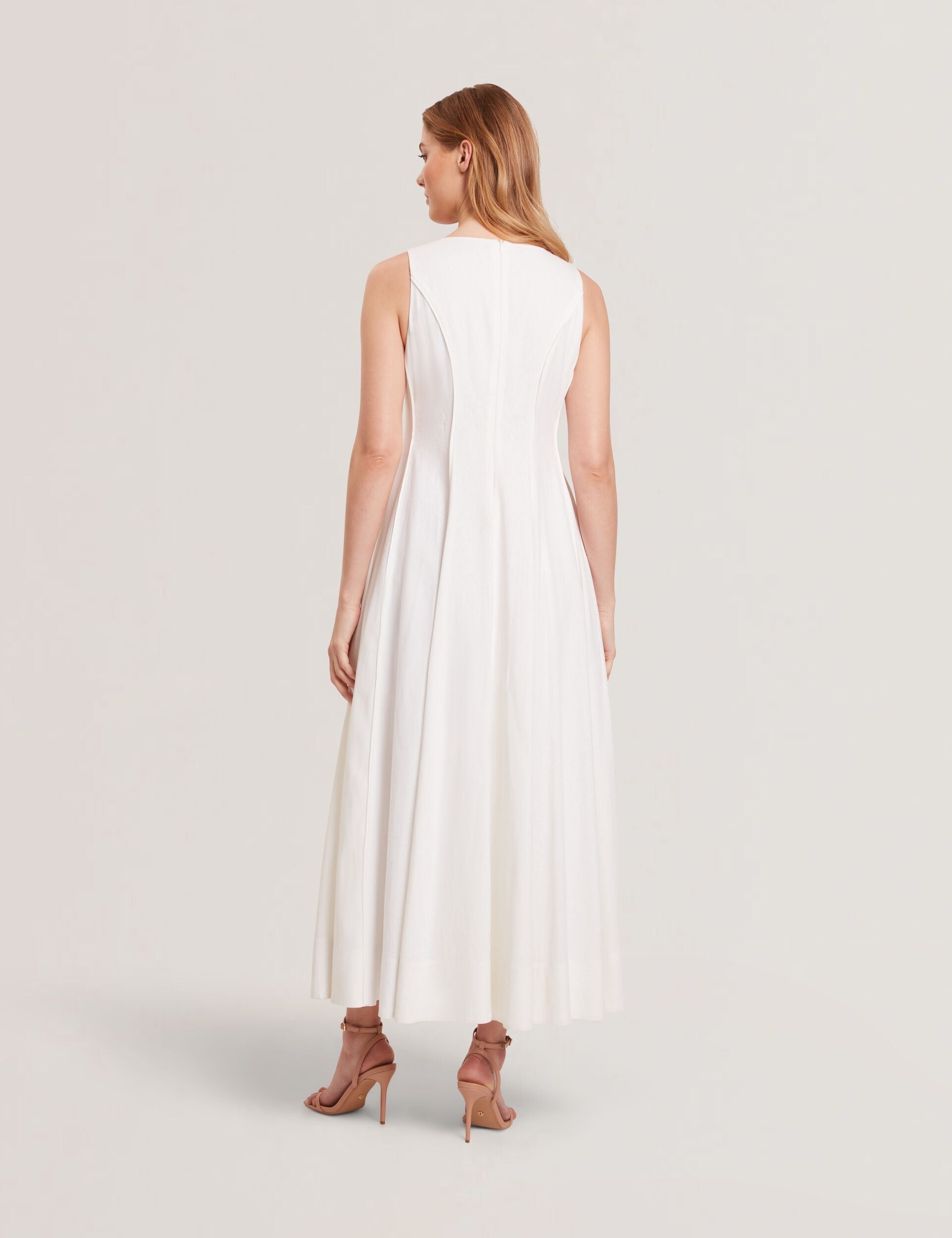 Ted Baker SLEEVELESS V-NECK PLEATED MAXI DRESS - White WHITE