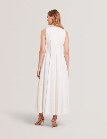 Ted Baker SLEEVELESS V-NECK PLEATED MAXI DRESS - White WHITE