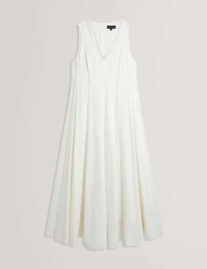 Ted Baker SLEEVELESS V-NECK PLEATED MAXI DRESS - White WHITE