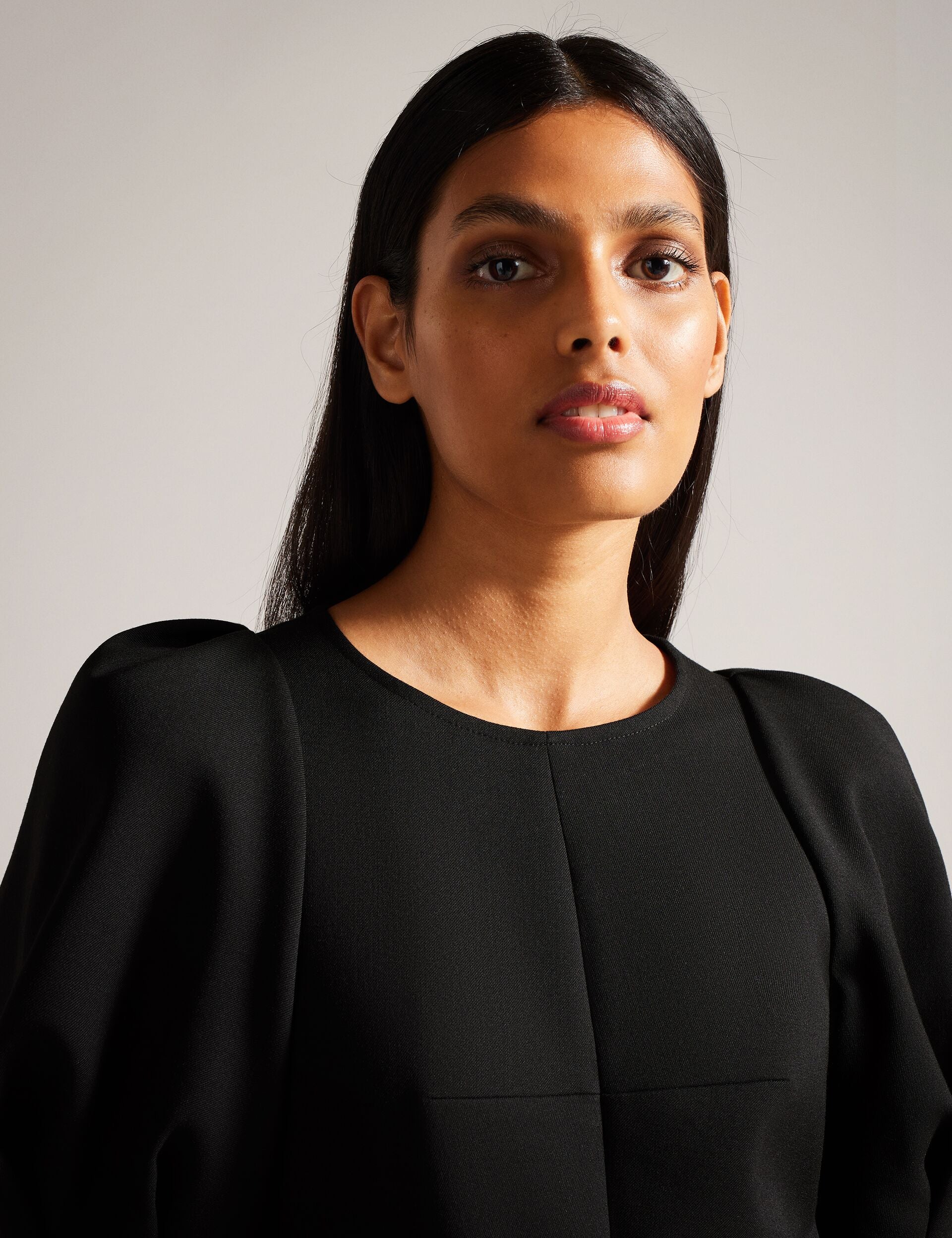 Ted Baker GABYELA - Structured Puff Sleeve Midi Dress With Belt BLACK