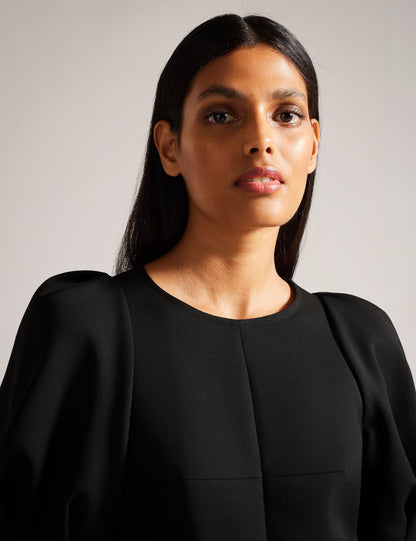 Ted Baker GABYELA - Structured Puff Sleeve Midi Dress With Belt BLACK