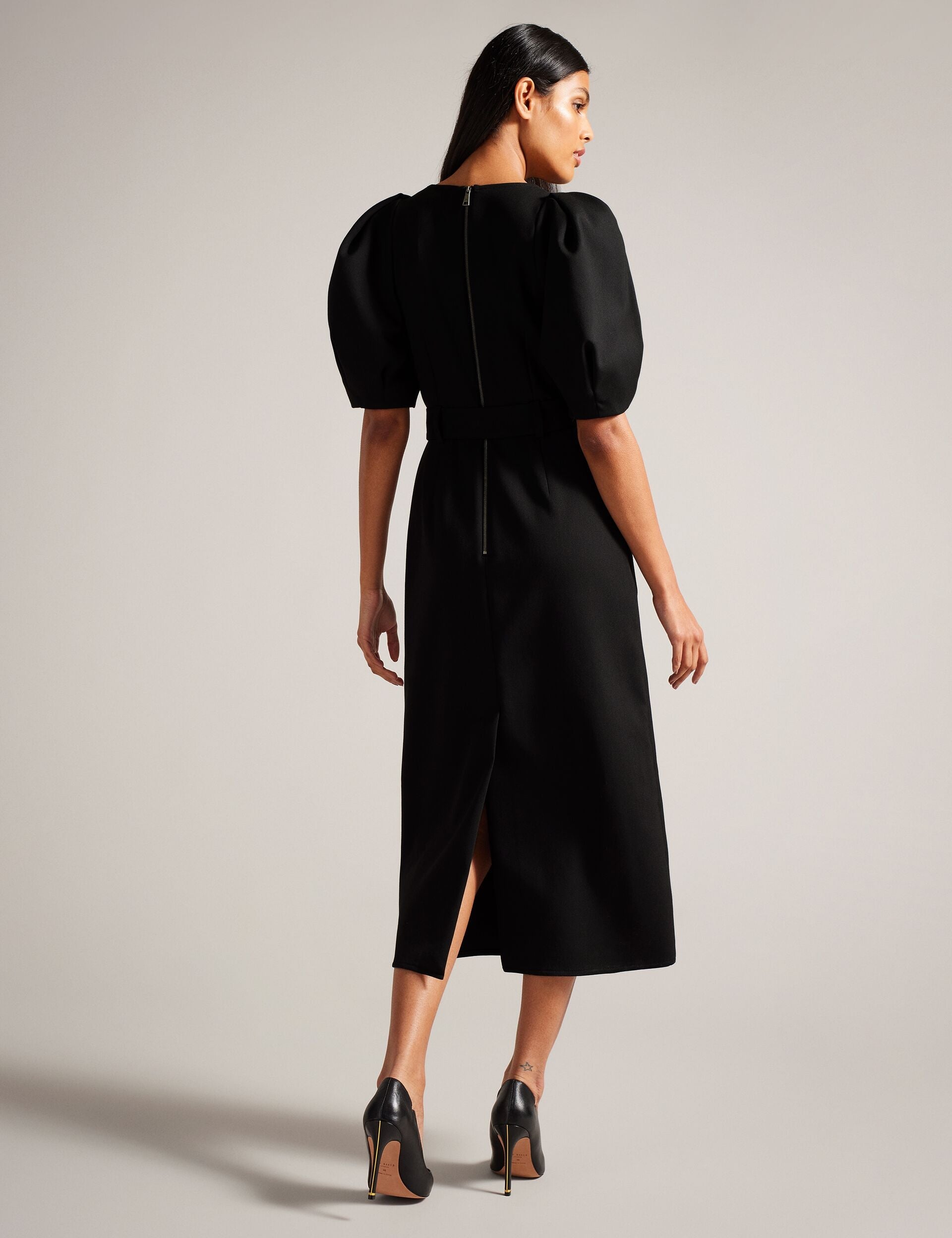 Ted Baker GABYELA - Structured Puff Sleeve Midi Dress With Belt BLACK