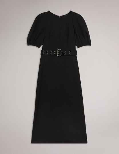 Ted Baker GABYELA - Structured Puff Sleeve Midi Dress With Belt BLACK