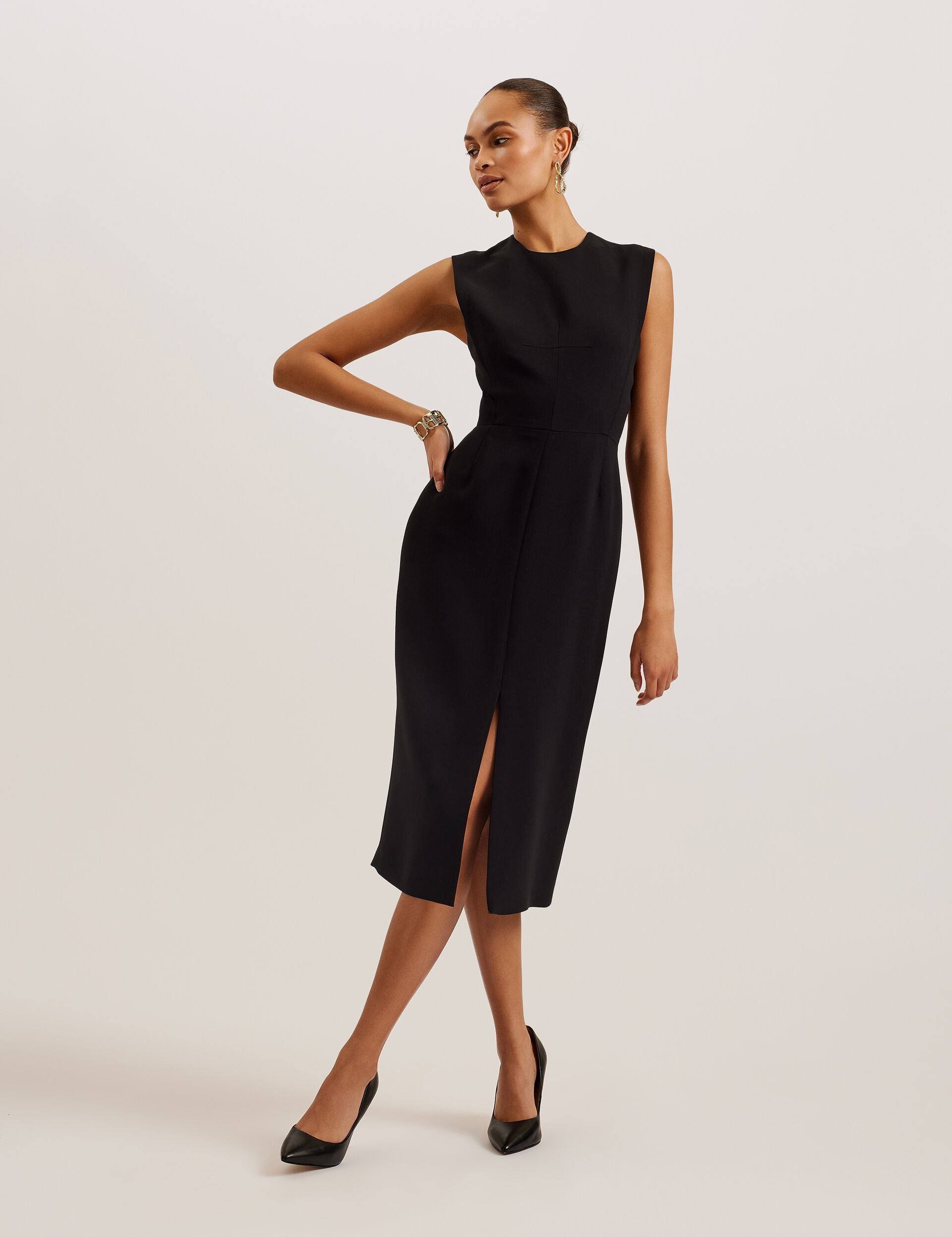 Ted Baker MANABDL - Tailored Sleeveless Midi Dress With Front Split BLACK