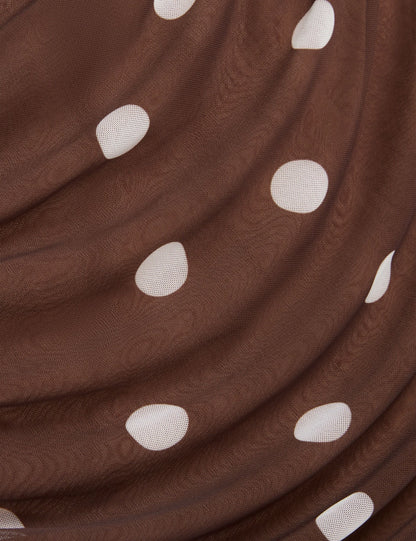Ted Baker TILDAHH - Off-Shoulder Polka Dot Mesh Mini Dress DARK BROWN
