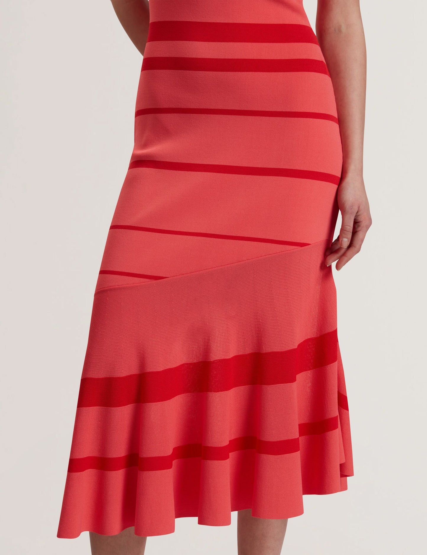Ted Baker TILLEEA - Striped Square Neck Flippy Hem Midi Dress CORAL