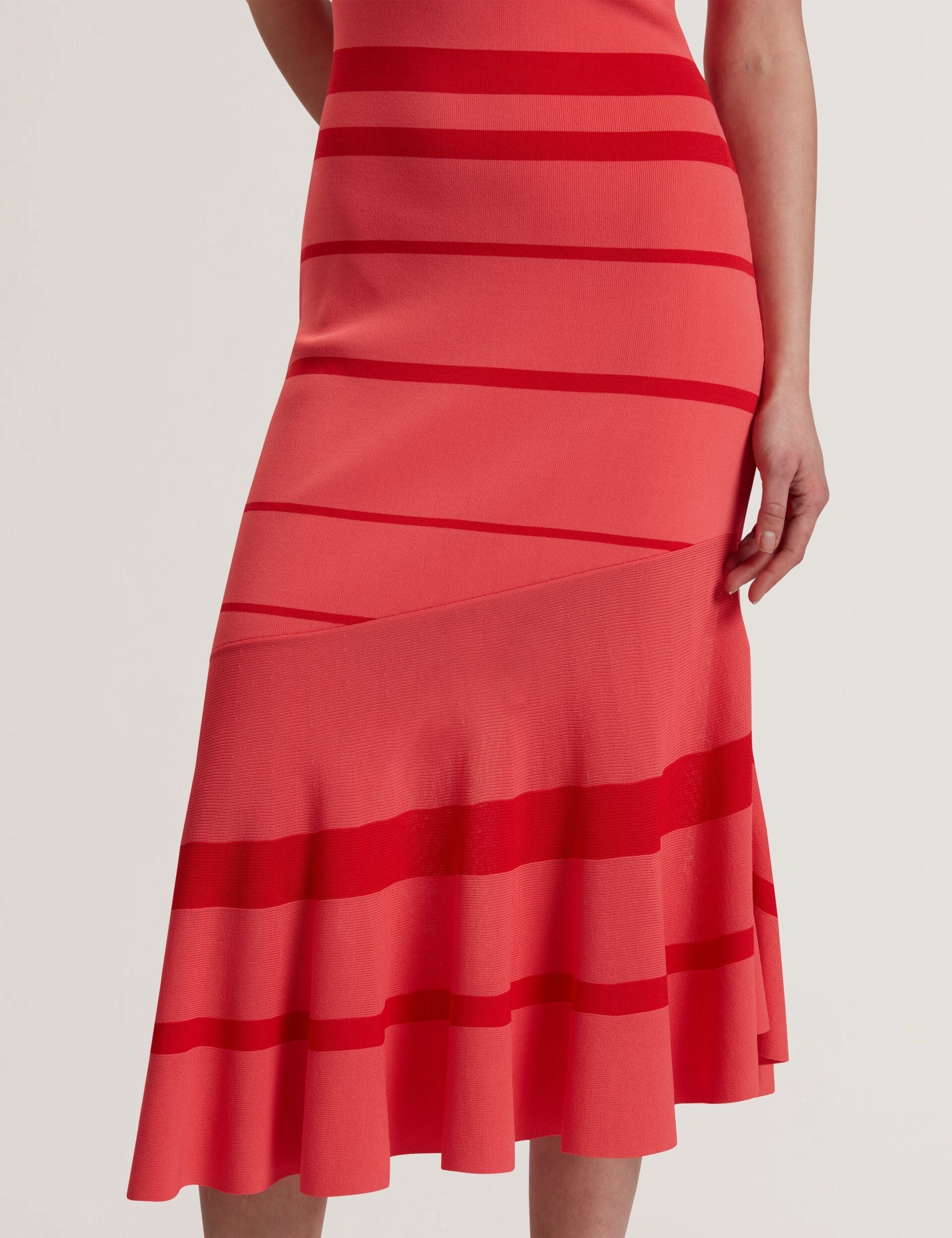 Ted Baker TILLEEA - Striped Square Neck Flippy Hem Midi Dress CORAL