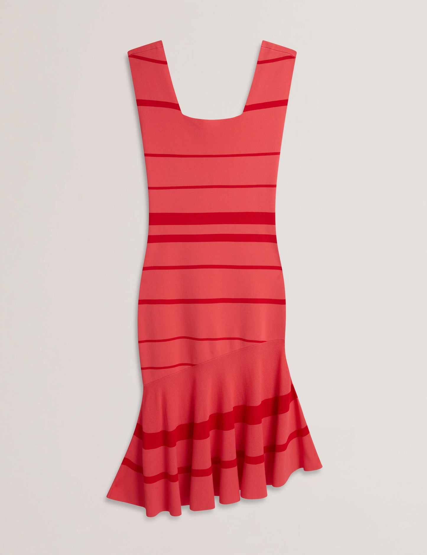 Ted Baker TILLEEA - Striped Square Neck Flippy Hem Midi Dress CORAL